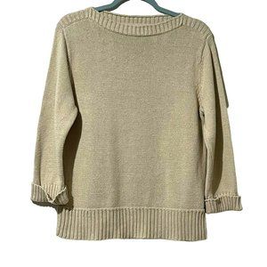 Coldwater Creek size M beige boat neck roll cuff 3/4 sleeve cotton ramie sweater